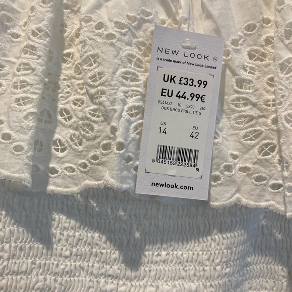 New Look white maxi dress with broderie trim tie strap ladies size 14 new - Picture 3 of 5